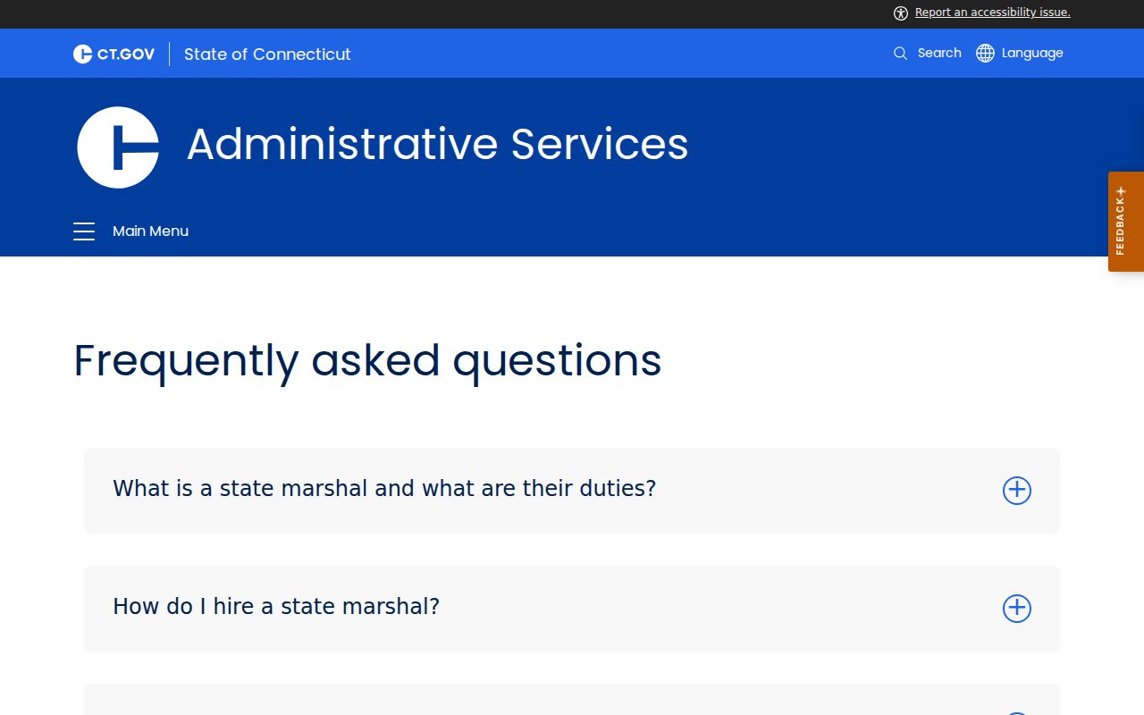 Connecticut State Marshal Commission frequently asked questions page