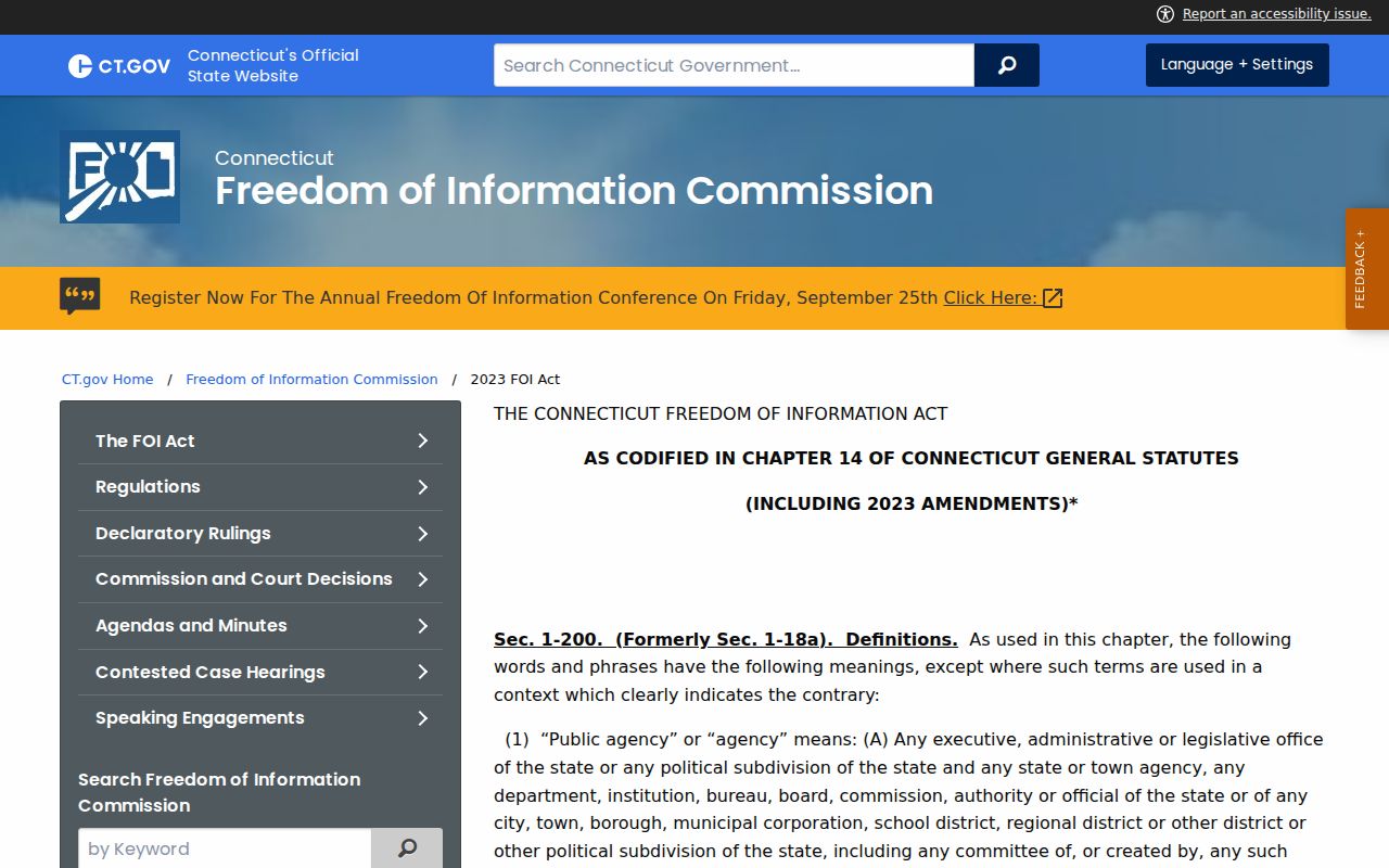Connecticut Freedom of Information Act official page