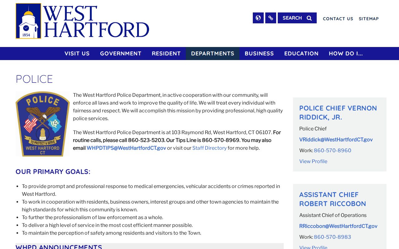 West Hartford Police official contact and building information