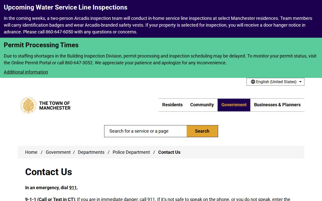 Manchester Police official contact and building information