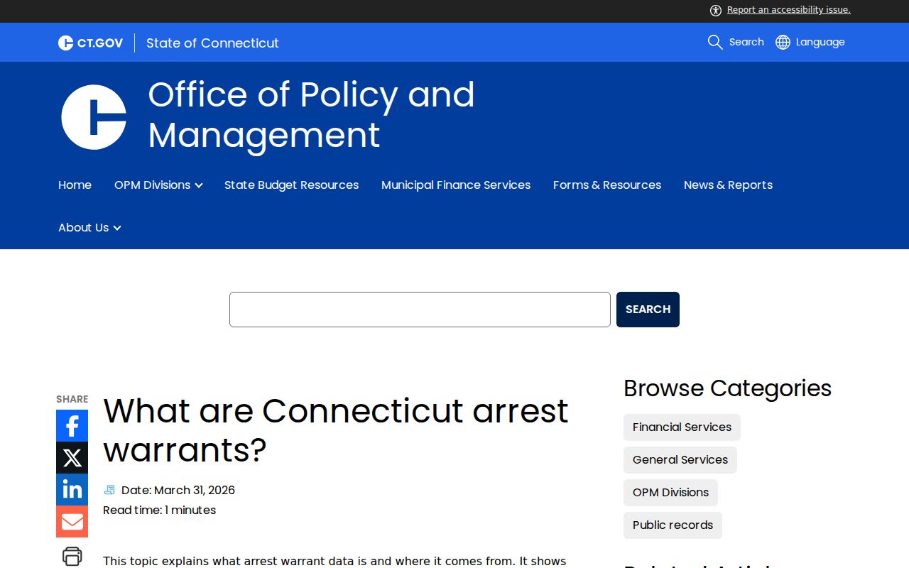 Connecticut OPM public arrest warrant explainer